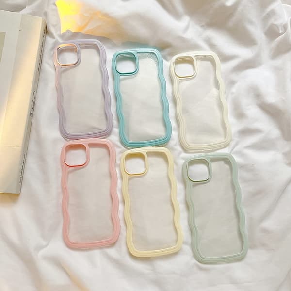 Transparent Sweet Curly Simple Wavy Shell, Aesthetic Design Bumper, Soft TPU for iPhone 14 Pro Max-White