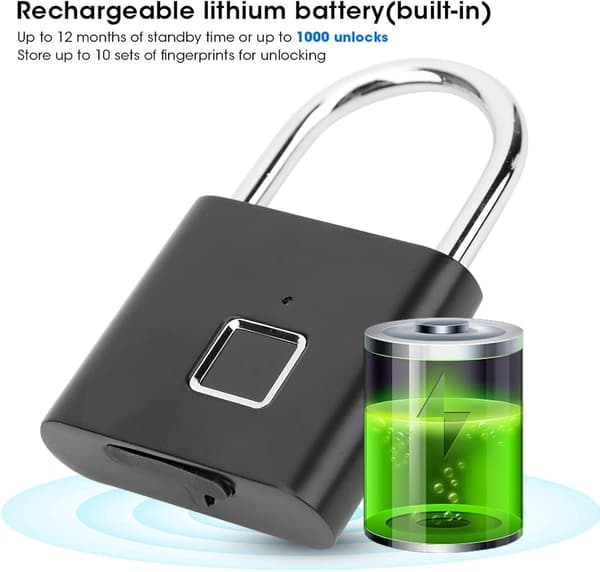 Fingerprint Lock, Smart Padlock, Keyless Mini Electronic Padlock, Portable USB Smart Lock, Padlock Shackle Smart Lock, Electronic Padlock Door Lock