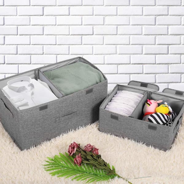 2-pack Large Storage Boxes with Lids and Handles, Foldable Linen Storage Baskets (Coffee)