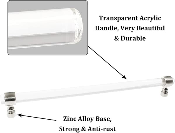 2-pack akrylskåpsknoppar silverlådknoppar 2-pack silverklar 10\" 11\" 11" Overall Length 2 Pack, Silver