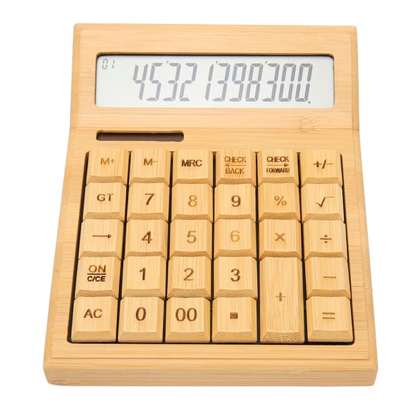 Bamboo Calculator Solar Powered Battery Powered Eco-Friendly Functional Calculator with 12-bit Digital LCD Screen for School