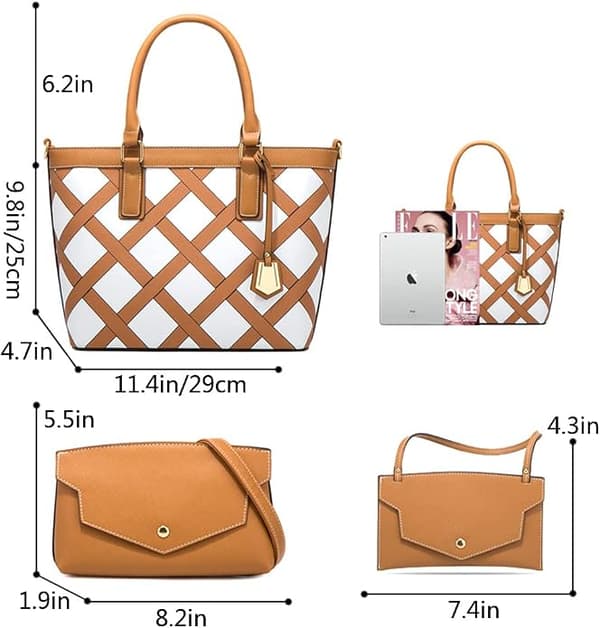 Tote tasker til kvinder 4-pak skuldertasker ternet mønster håndtasker punge crossbody tasker Khaki Khaki