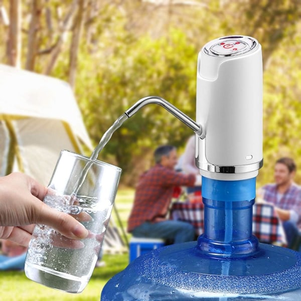 Elektrisk 5 gallon vanndispenser Universal USB-lading drikkevannsflaskepumpe， Vannpumpe for 5 gallon flaske (hvit)