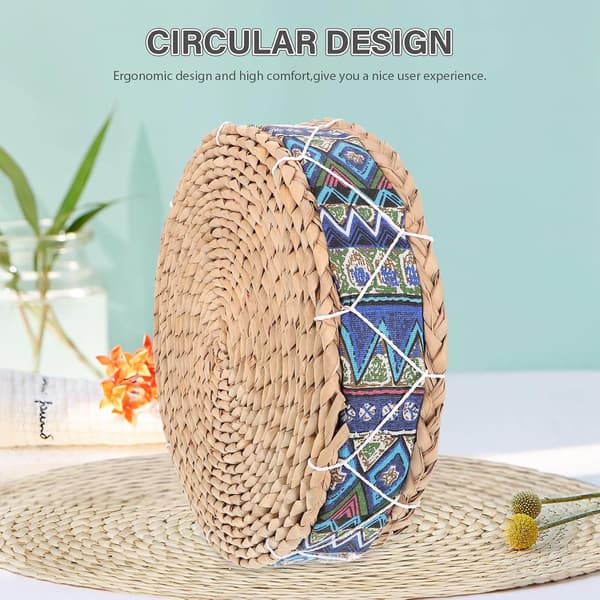 Woven Floor Cushion Floor Mat Handmade Straw and Fabric Meditation Cushion Comfortable