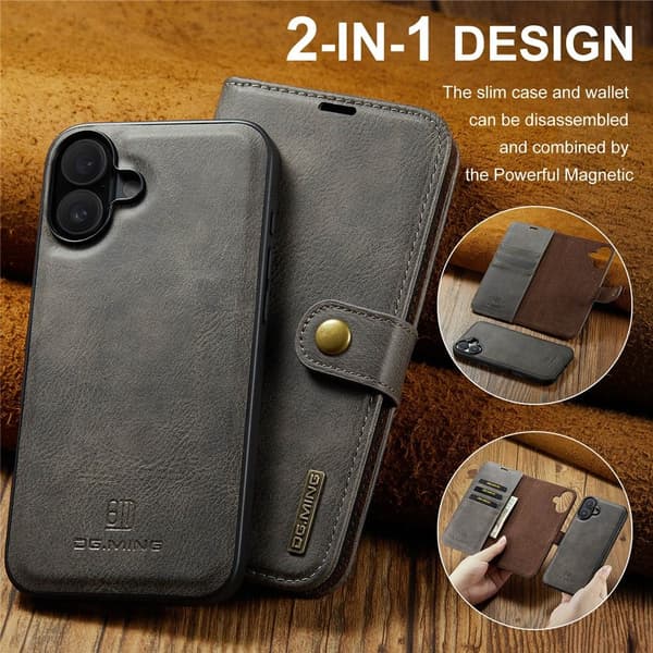 DG MING iPhone 17 2-i-1 Magnet Lommebokveske - Grå (F2) grå grå gray grå