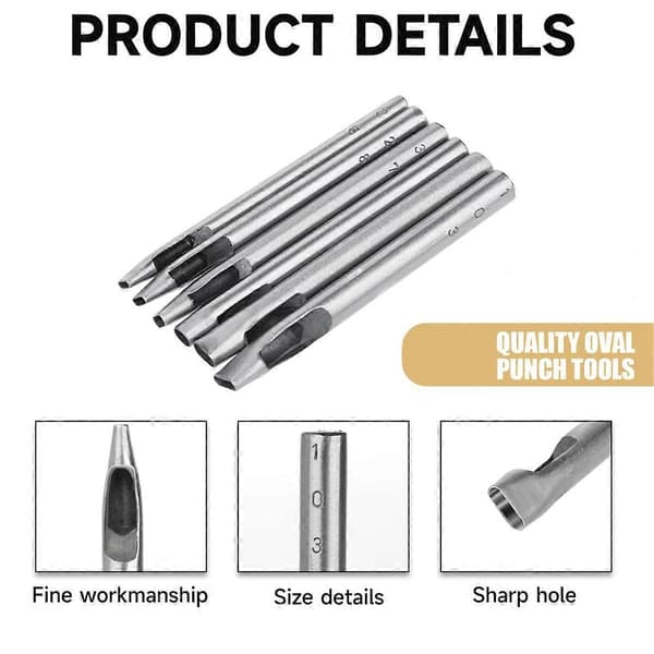 6 Sizes Oval Hole Punch for Leather 6mm-10mm Hollow Leather Craft Hand Punch Tool Kit for Leather Craft