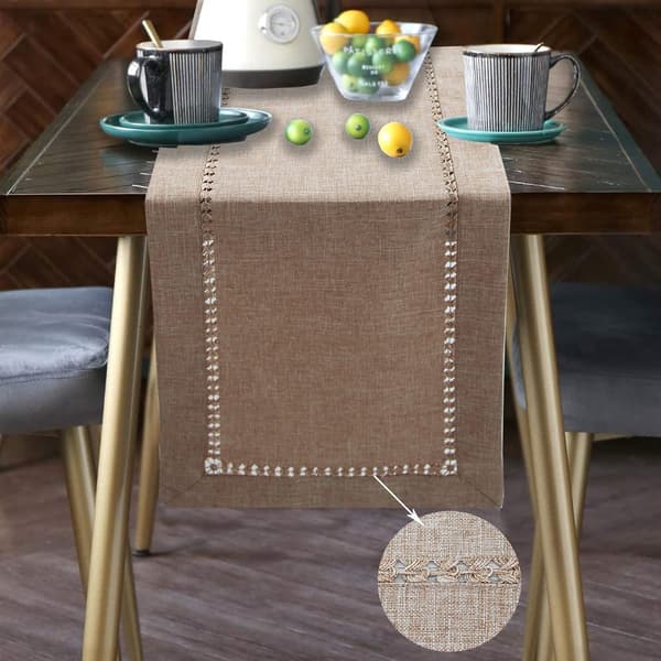 Eight-word Wired Hollow Flat Angle Tablecloth Table Flag, 33 x 183 cm, Beige-FF-
