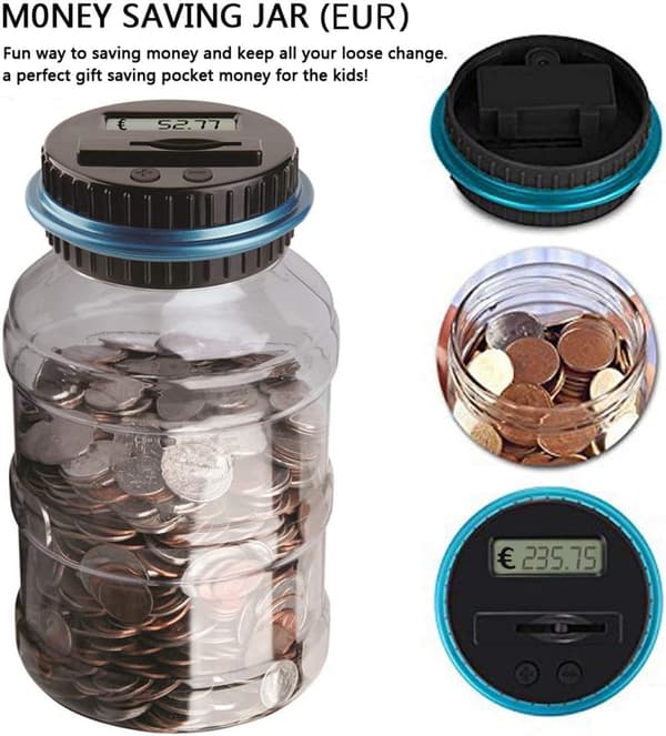 Digital Mønttank, Automatisk Sparegris med LCD-Display, 2,5L La