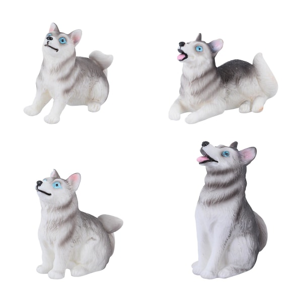4 stk Miniatyr Husky Hundefigurer Dyreleker Figurer Eventyrhagedekorasjoner 5,5X3,5cm 5.5X3.5cm