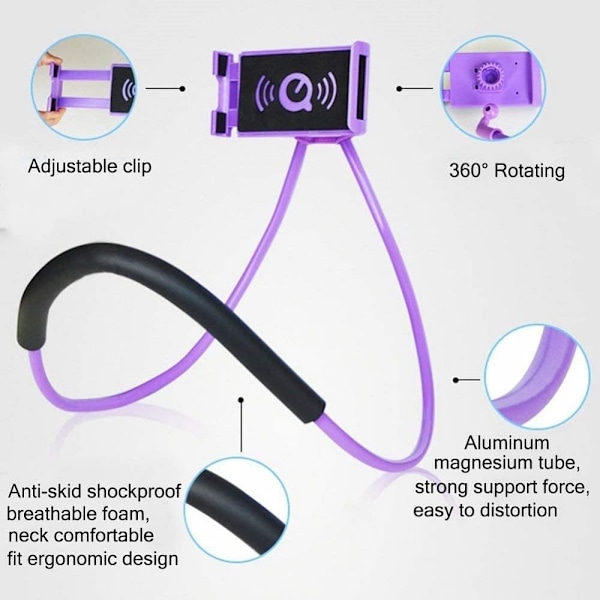 Universell mobiltelefonhållare, hängande mobiltelefonhållare för nacken, flexibelt DIY-ormstativ fritt roterbart för flera funktioner