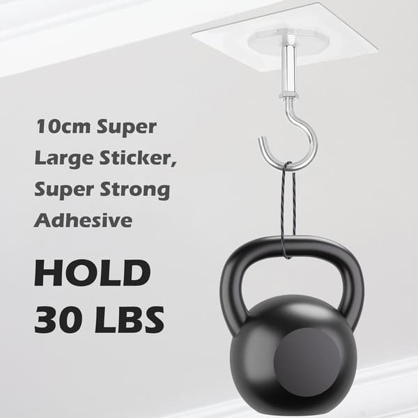 Self-adhesive Ceiling Hooks, 4-pack, 13.6 kg, Super Strong for Hanging Plants, Strong Ceiling Hanger for Outdoor Use Without Drilling, Self-adhesive Hooks
