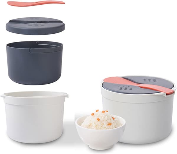 Microwave Rice Cooker, 2L Rice Steamer & Pasta Cooker with Strainer, 2-Layer Microwave Vegetable Steamer Non-stick (Orange) Orange Orange