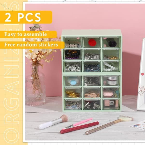 2-piece small storage box, teacher toolbox, with 9 transparent drawers, small plastic desk organizer for teachers.