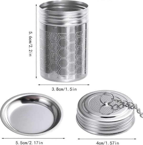Teinfuser til løs te, tefilter i rustfrit stål, teblads-infuser, finmasket tefilter med låg, kædekrog og drypbakke