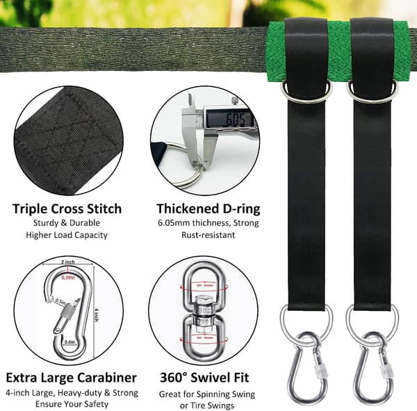 8FT Tree Swing Straps Suspension Kit, Extra Long Tree Swing Straps. Supports 2500 kg. Includes Carabiners and Tree Protectors. Safer for All 8FT