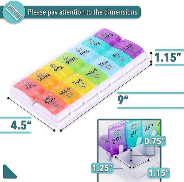 Weekly Pill Organizer, 7 Day Pill Organizer, 2 Times a Day Medicine Organizer, AM PM Pill Case, Pill Container, Travel Pill Organizer