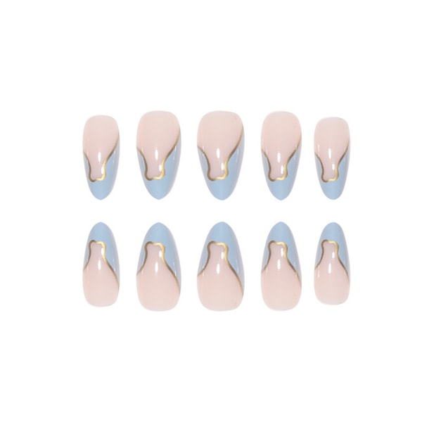 24 Pcs - MINGCHUN Summer Fake Nails Press ons French Nail Art Tips Glitter Line Design Full Cover Acrylic False Nails Glue