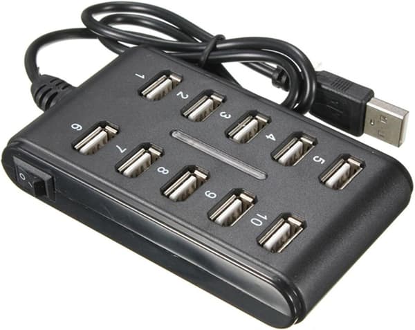 10-ports HUB - Slank højhastigheds USB 2.0 Multi-udvidelse - Plug and Play Kompatibel med PC Windows og Mac-computere - SORT