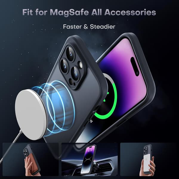Magnetisk etui til iPhone 14 Pro Max - Kamerabeskyttelse, MagSafe-kompatibel, gennemsigtig mat bagside