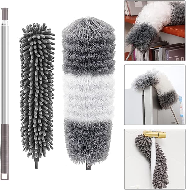 Grå - 252cm mikrofiber ulvehode støvkost, sammenleggbar og vaskbar,