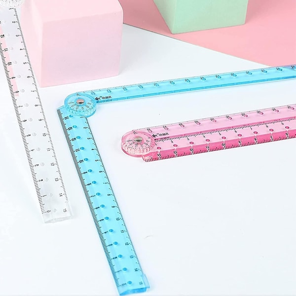 2 Pcs 30cm Foldable Transparent Ruler Shatterproof Plastic Ruler School Supplies