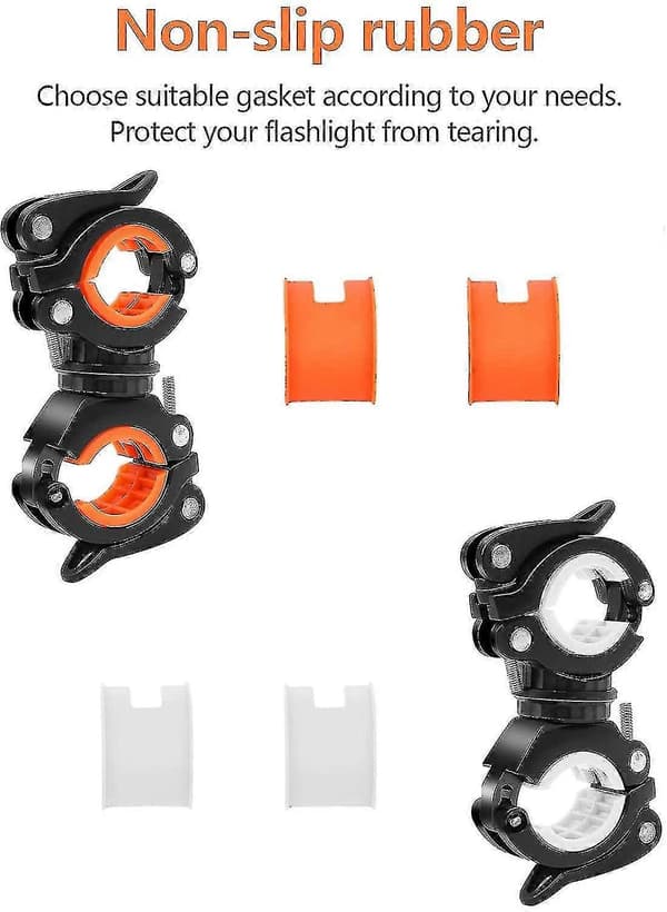 2 Pcs Bicycle Flashlight Clamp, 360 Degree Rotating Bike Light Mount, Universal Clamp Flashlight Bicycle Mount, for Bicycle LED Lamp Stand