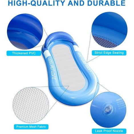 Blue Inflatable Pool Hammock, Floating Hammock. Inflatable Pool Mattress, Inflatable Floating Hammock - Blue.