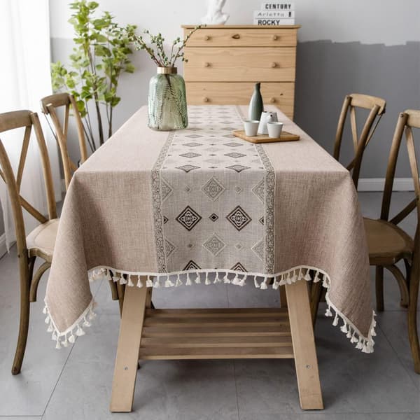 Brun - Rektangulär fläckbeständig duk Broderad linneduk i c