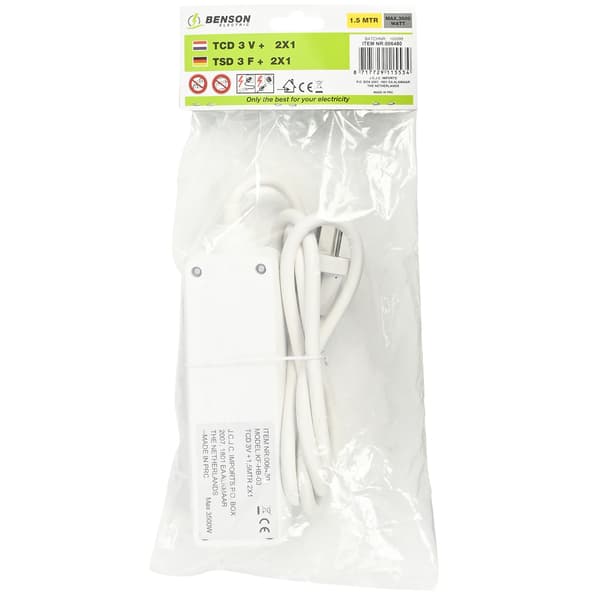 Stikdåse 3-vejs 2x1.0 mm 1.5 m