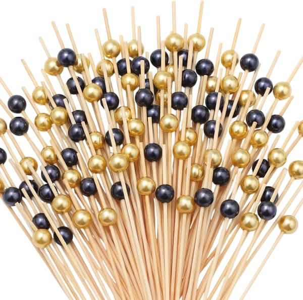 200 stk. cocktailpinde til dimission sort guld til fest sort/guld Black/Gold Bead