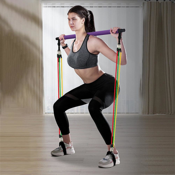 Pilates Bar Sæt, Bærbar Yoga Øvelse Pilates Sticks Med Modstandsbånd Fodringe, Stræk Shaper Twist Crunches Fitnessudstyr Til Mænd Kvinder