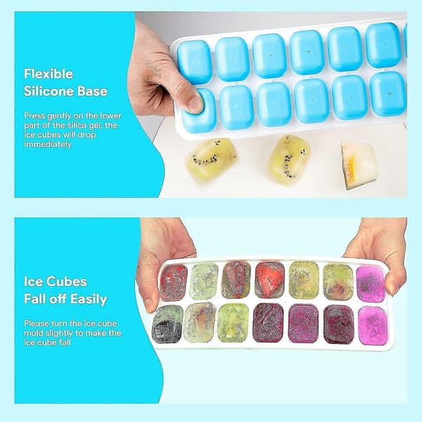 4 Ice Cube Trays with Removable Lids for Freezer (Blue)