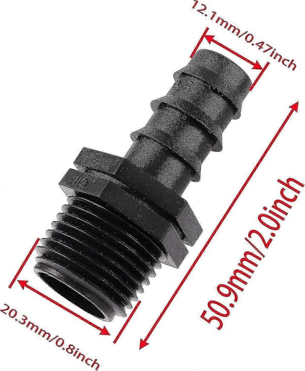 Garden Watering Hose Connector Barbed Fitting, Straight Connector with External Thread (5 Pcs, Black)