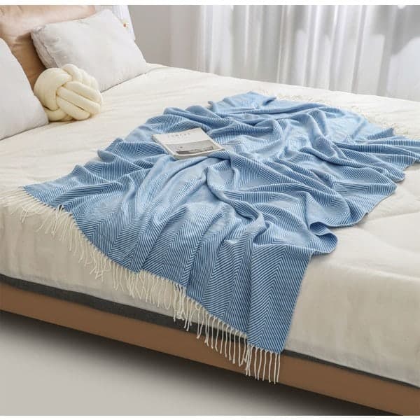 Hyggelig tæppe, sengetæppe, sofa, uldtæppe, tæppe, plaid, sofatæppe, fluffy sofatæppe, merinouldtæppe, fluffy varmt tæppe blå 130*220cm