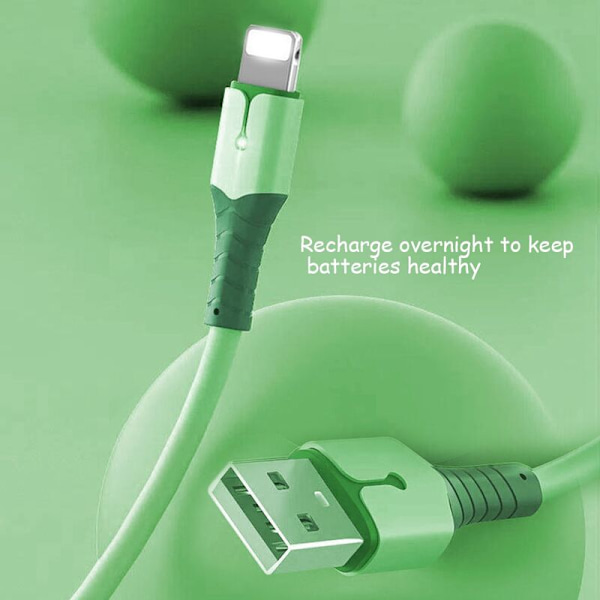 Datakabel, Oxygen Pure Copper Core Flydende Silikone Datakabel med Lys til iPhone12, (1,5M, Grøn)