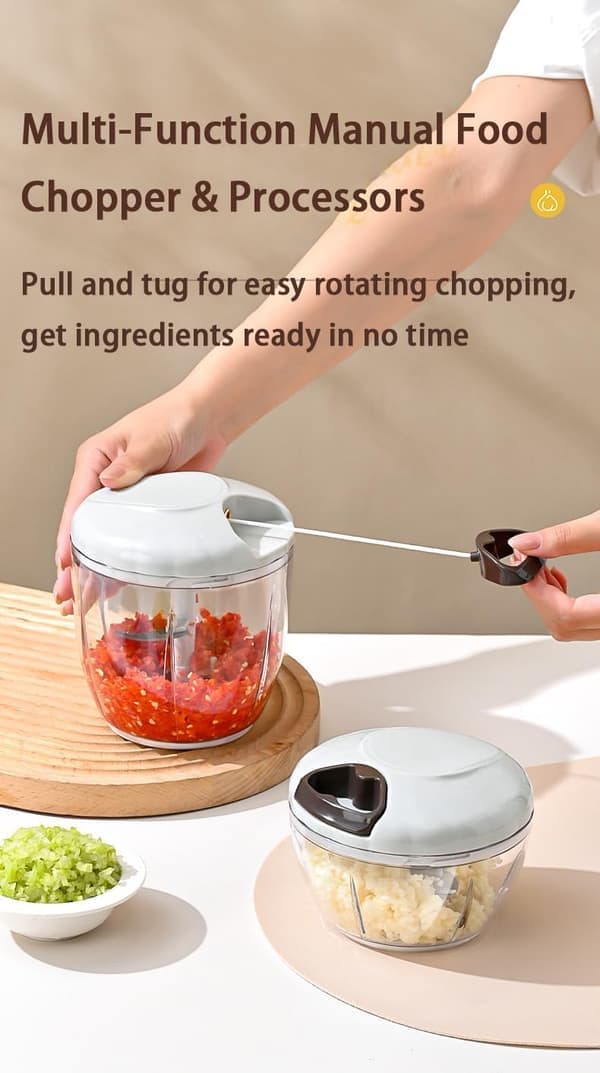 Manual Food Chopper 900ml Hand-Pulled Garlic Onion Vegetable Fruit Nut Cutter Kitchen [Ho]