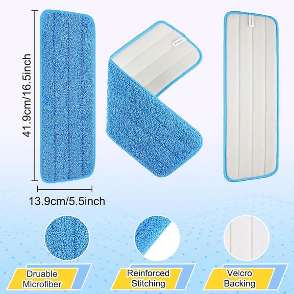 16,5 tommer genanvendelige moppepuder mikrofiber spraymoppe erstatningshoveder til våde/tørre mopper kompatible med Bona gulvplejesystem (5-pak)