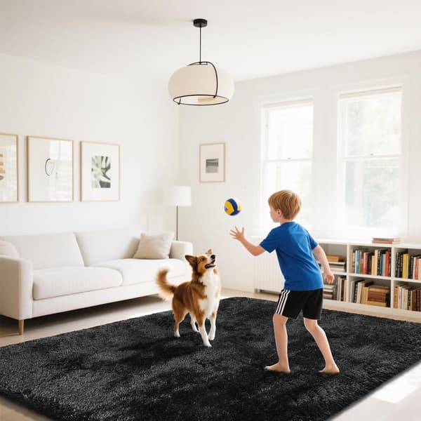 Fluffy tæppe, sort 2x4 tæpper til soveværelse, lille sengetæppe, bløde fluffy tæpper til entré, stue, soveværelse, børn