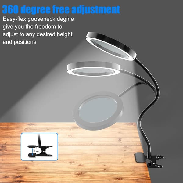 Magnifying Lamp, Dimmable Magnifier with Light and Stand, 3 Modes, Brightness Magnifying Lamp