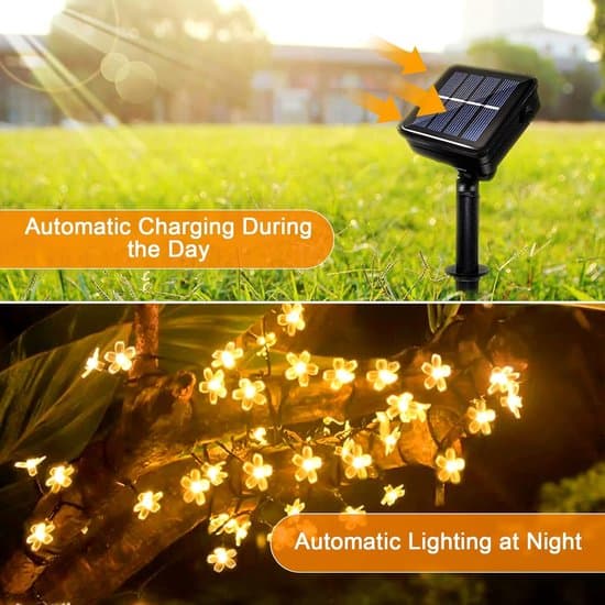 Solar Powered String Lights - LED Cherry Blossom String Lights - Outdoor Flower String Lights - 12 Meters - 100 LED Lights - Waterproof - 8 Modes