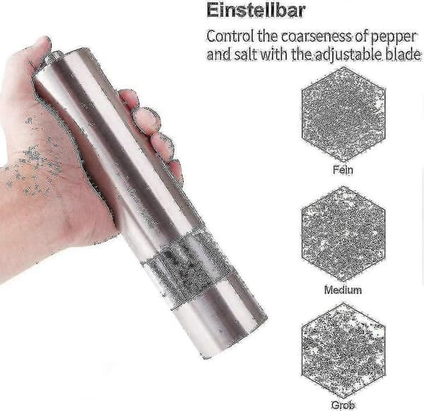 2 st kryddkvarn i rostfritt stål med keramisk kvarn för salt och peppar