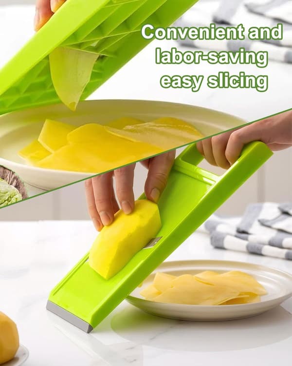 Adjustable Mandoline Slicer, Portable Stainless Steel Vegetable Slicer, Kitchen Mandoline with Ergonomic Handle - Grey