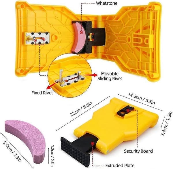 Chainsaw Sharpener with 3 Grinding Stones, Chain Sharpener for 14-20 inch Bars and 2-Hole Chainsaw Bars (Yellow)
