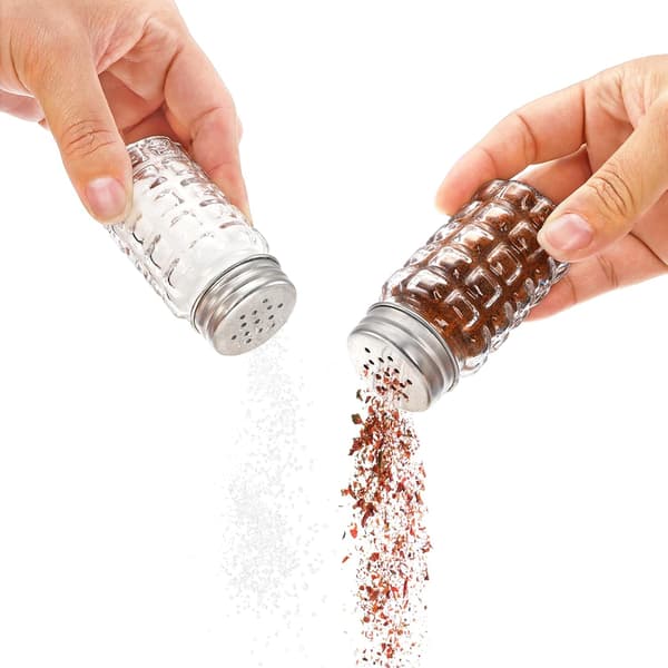 16-pak retro-stil glas salt- og peberbøsser med top i rustfrit stål
