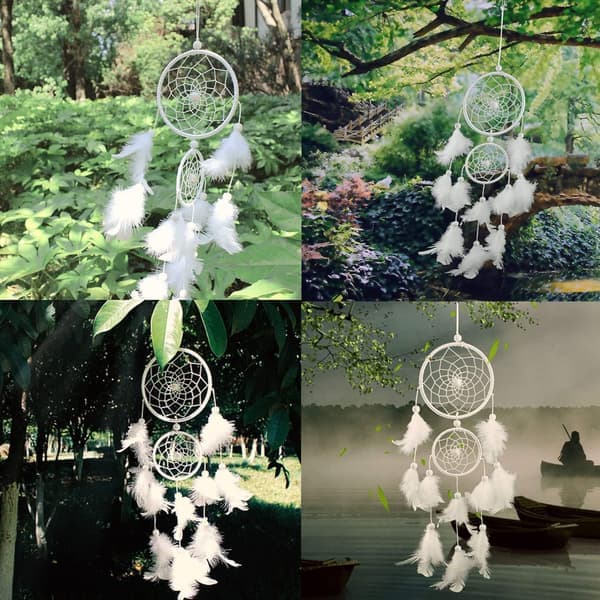 Dream Catcher with Black Feather, Large Dream Catcher with 2 Circles f