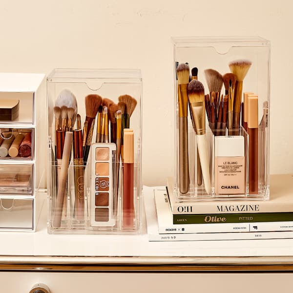 Stackable Makeup Organizer - Large Capacity Lipstick Holder with Dust Cover - Cosmetic Brush Holder for Dressing Table