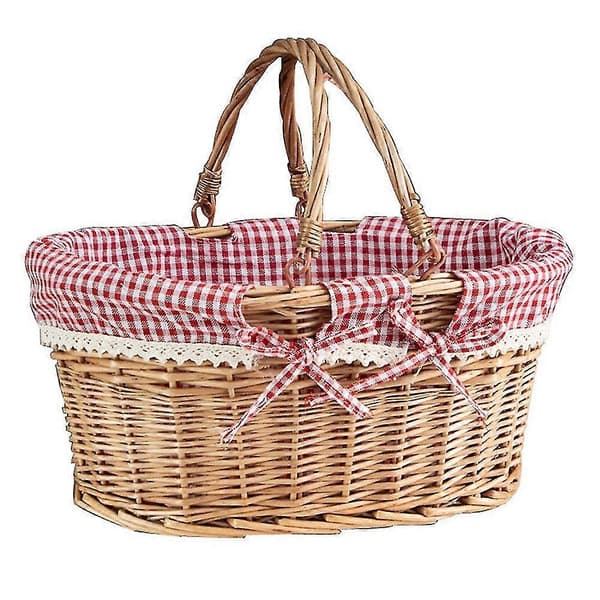 Oval Woven Willow Picnic Basket Candy Basket Storage Basket Wine Basket with Handle Egg Collection W