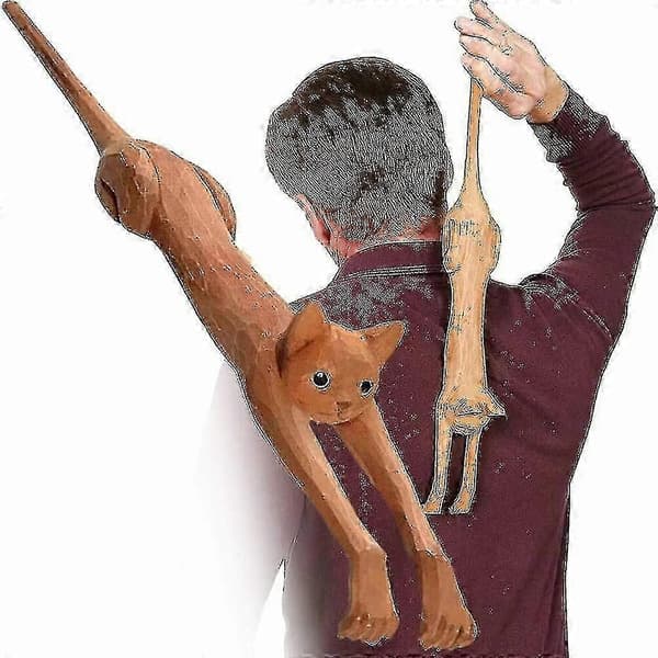 Funny Cat Shaped Wooden Back Scratcher with Long Handle, Back Scratching Massage Tool