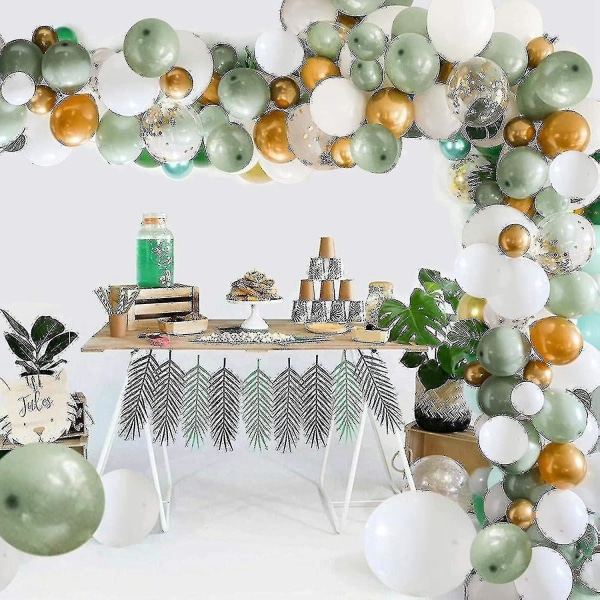 127 stk Olivengrønne Balloner Bue Garland Kit - Hvid Olivengrøn Guld Konfetti Balloner Sæt Til Bryllup Fødselsdag Babyshower Fest Dekorationer