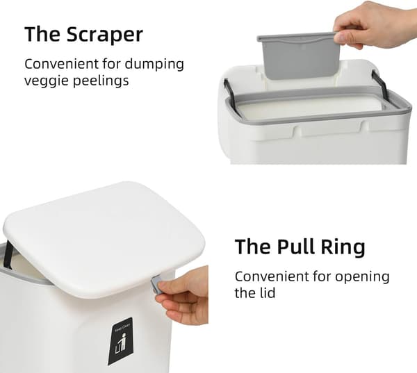 Kitchen cabinet door hanging trash can, white with lid, small tra